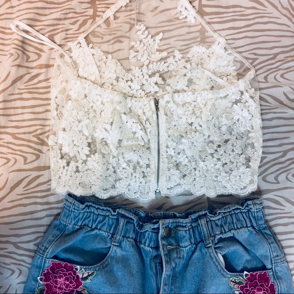 White lace halter crop top